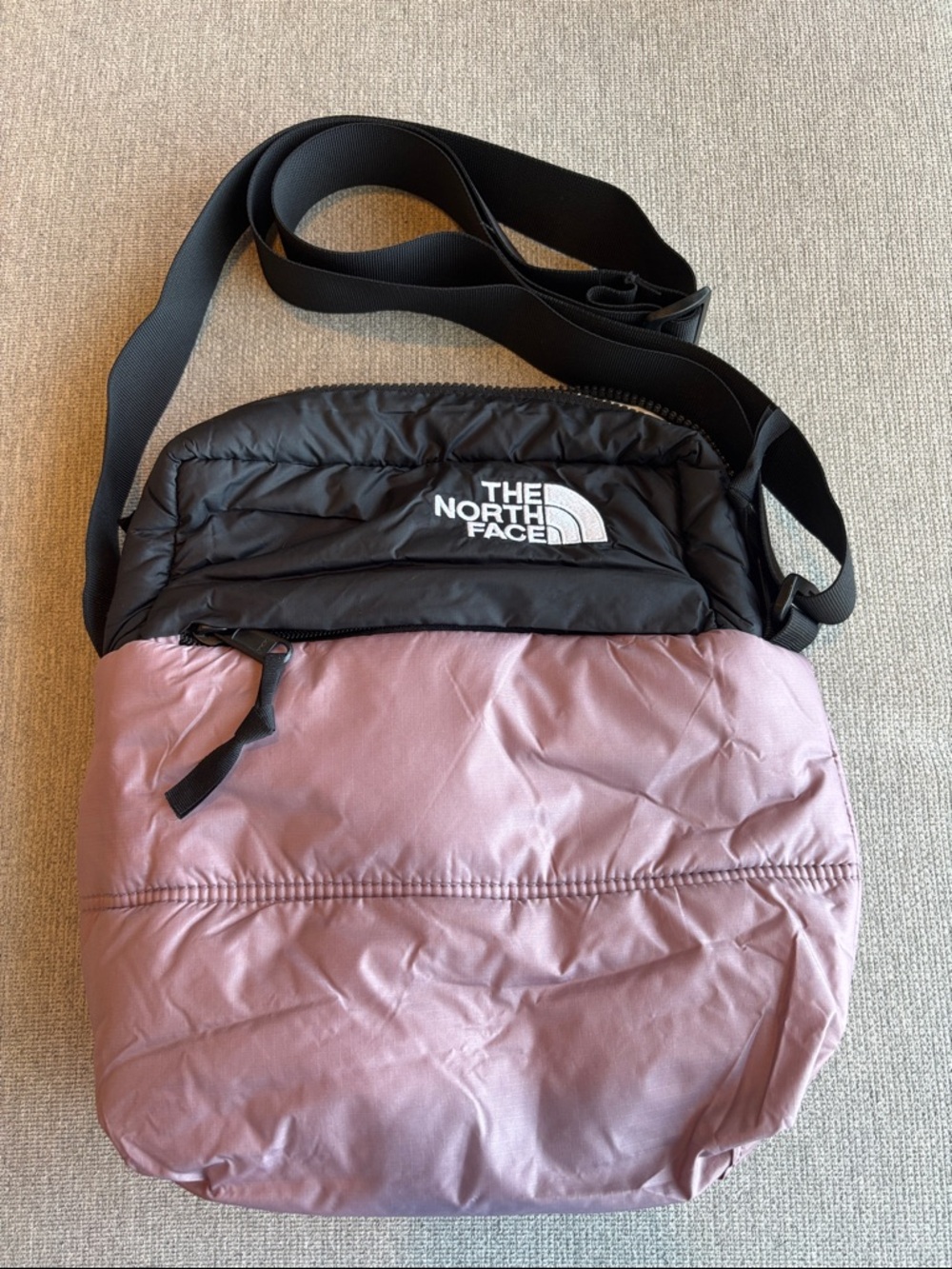 The North Face Black and Mauve/Pink Nuptse Crossbody Bag
